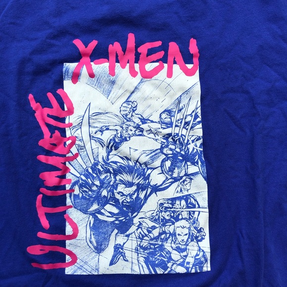 Ultimate X-MEN Tee L Blue Wolverine Cyclops 1 Side - Picture 2 of 3